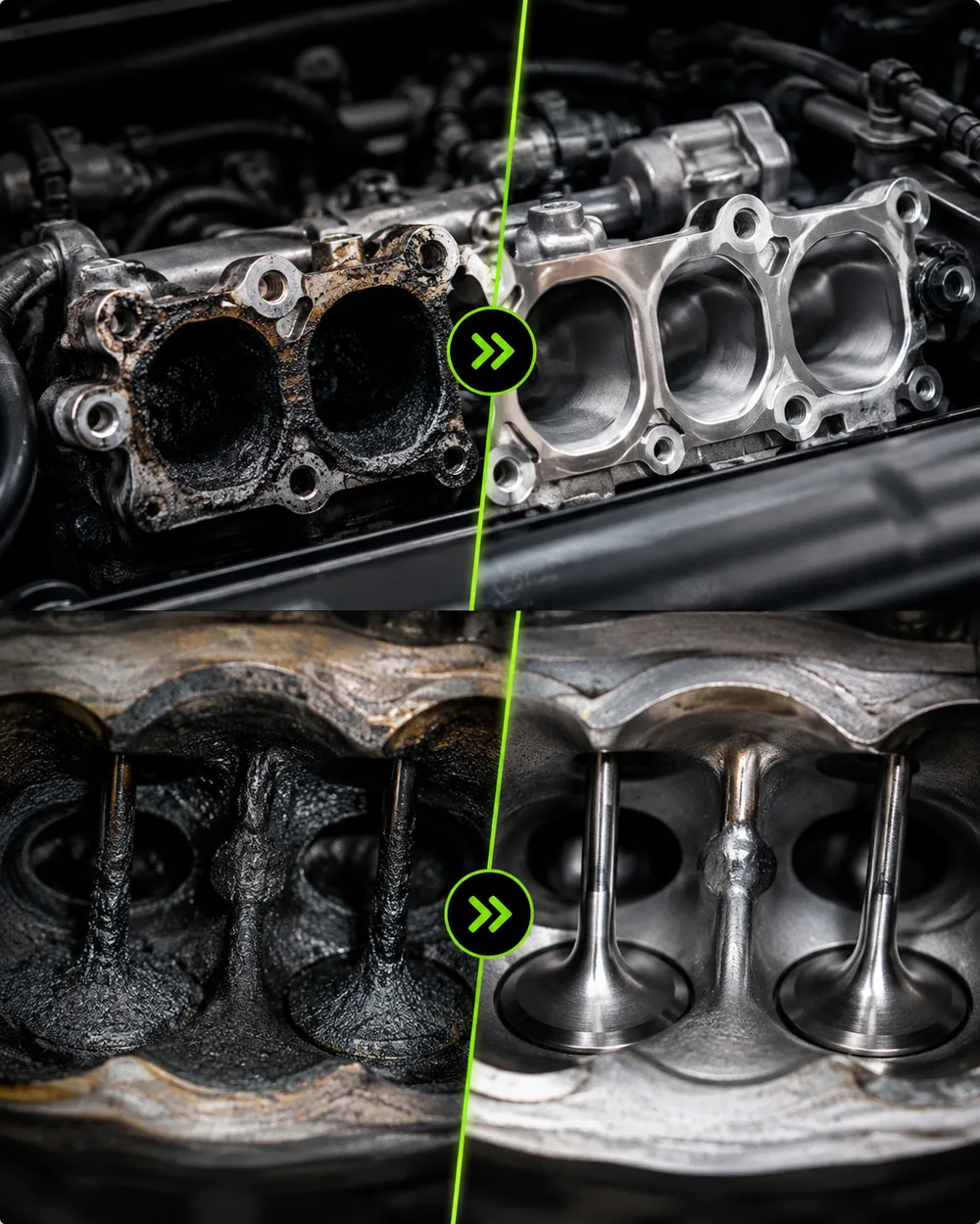 Before and after intake valve carbon cleaning